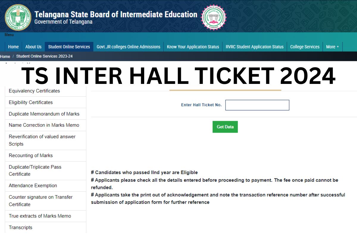 TS Inter Hall Ticket 2024, tsbie.cgg.gov.in 1st Year, 2nd Year Admit